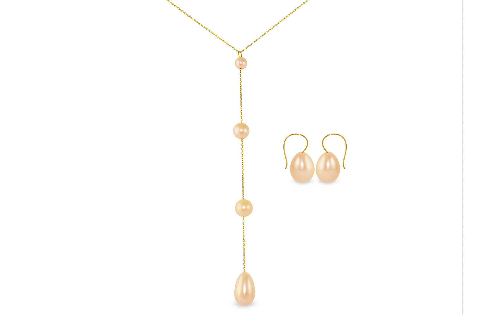 Vera Perla 10K Gold Gradual Built-in with Pink Drop Pearl Jewelry Set, 2 Pcs